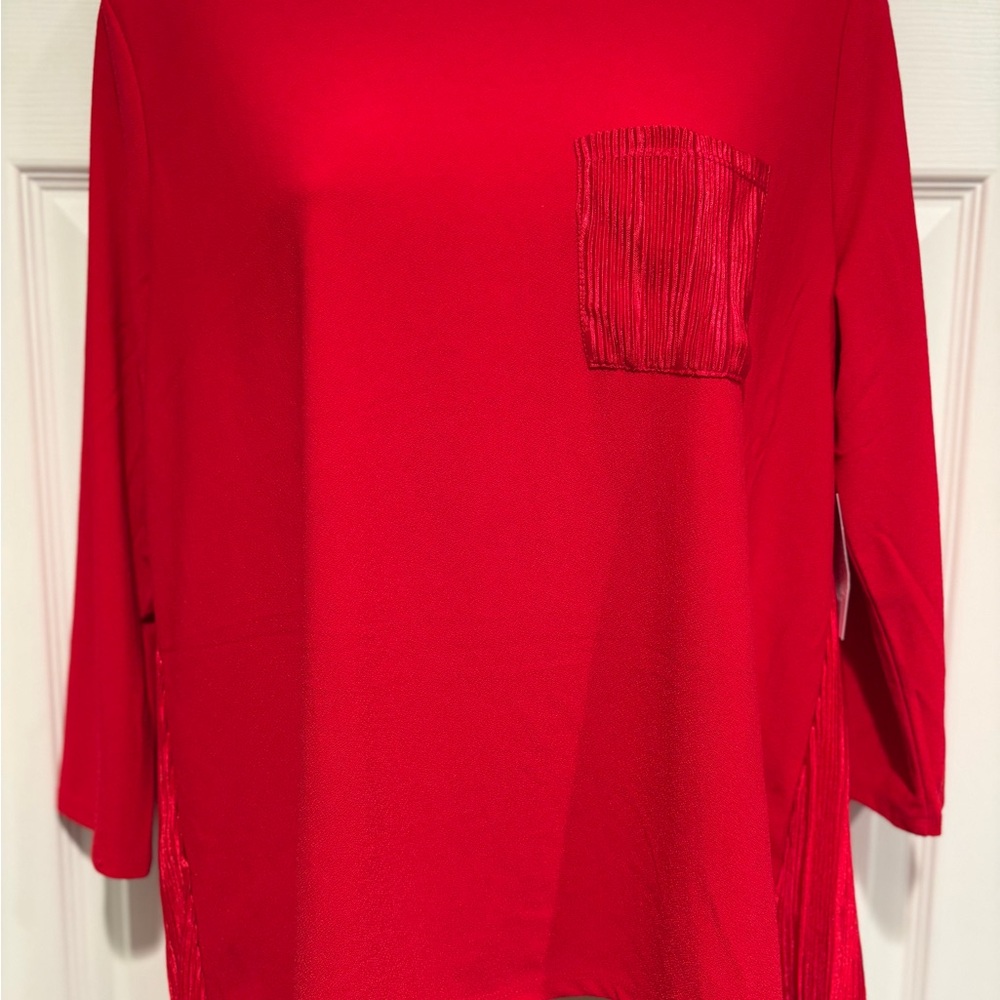 89th + Madison Red Metallic Pleated Tunic Top Women's Large NWT Chic